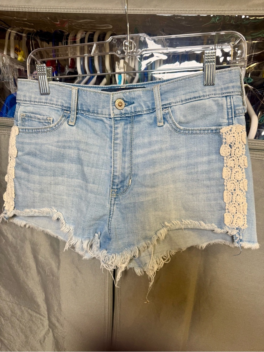 Hollister Light Blue Denim Shorts with Crochet Side Panels